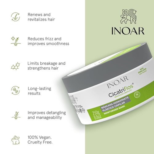 Inoar Cicatrifios Hair Mask - Deep Repair & Conditioning with RejuComplex3 | 6.7 Fl Oz for Frizz Control