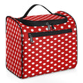 White Polka Dot Red Background Toiletry Bag for Women, Hanging Travel Toiletry Bag, Water-resistant Cosmetic Makeup Organizer for Toiletries and Cosmetics, Bathroom Shower Bag with Handle and Hook