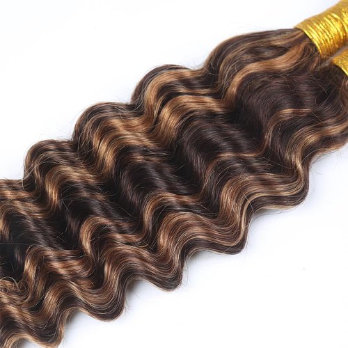 P430 Highlight Brown Human Braiding Hair Deep Wave Bulk 14 14 14 Inch 150g/3 Bundles Light Dark Brown Deep Wave Braids Human Hair Extensions
