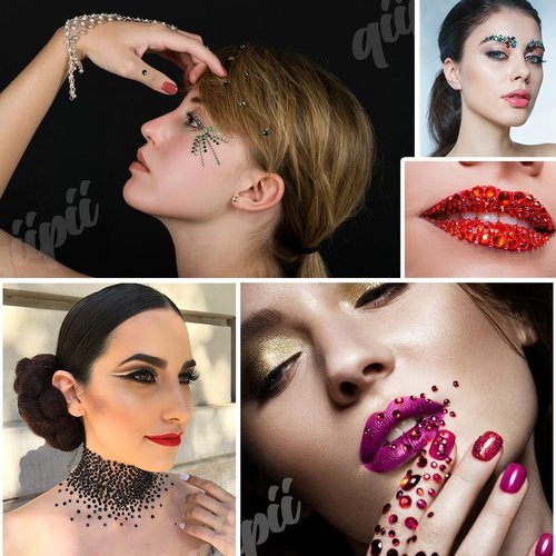 qiipii 28 Types Black White Transparent Jelly Resin Rhinestones w B7000 Jewelry Glue for Bedazzling Crafting 3-6mm Flatback Stones Gems Diamonds Crystals for Face Eyes Makeup Crafts Tumblers Bottles