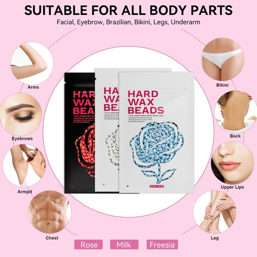 Rosepil Digital Wax Warmer - Beginner-Friendly Waxing Kit with Smart Temp Control, 6 Packs (3 Colors) Wax Beads for Targeted Hair Removal - Ideal for Body, Bikini, face, Home Salon Use