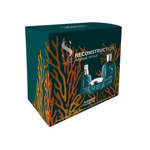 Alfaparf Milano Semi Di Lino Reconstruction Gift Set | Sulfate-Free Shampoo, Mask & Anti-Breakage Spray for Damaged Hair - Intense Repair & Shine