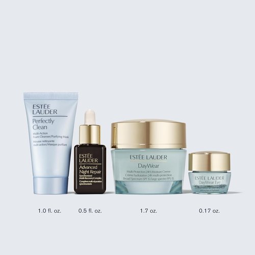 Estée Lauder DayWear Moisturizer Holiday Skincare Gift Set - Hydrating Routine | Full-Size 1.7 Oz + Cleanser 1 Oz + Eye Cream 0.17 Oz + Serum 0.5 Oz