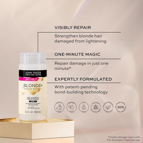 John Frieda Blonde+ Hair Repair Pre-Shampoo Treatment - Revitalize Damaged Hair, 3.3 Oz