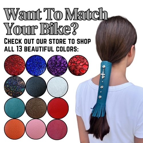 PURPLE Glitter Leather Hair Wrap 6" inch to 22" inch - Handmade Ponytail Sleeve Long Hair Protector Saver | Colorful Bike Hair Tie Motorcycle Helmet Accessory Fringe & Crystals | Made in USA (8 inch)
