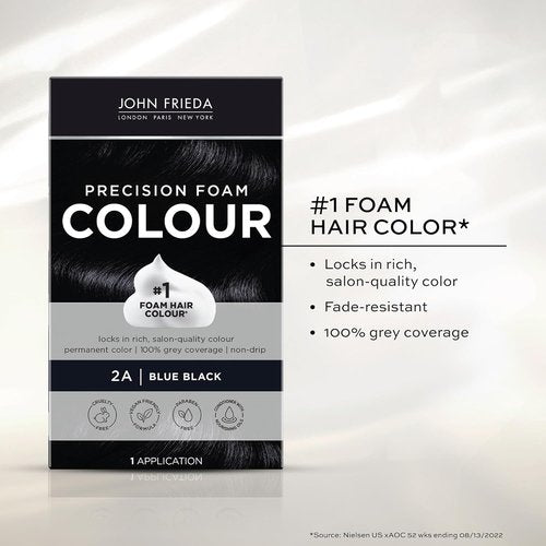 John Frieda Precision Foam Colour - Blue Black 2A Hair Color Kit | Full Coverage & Anti-Fade Gray Coverage