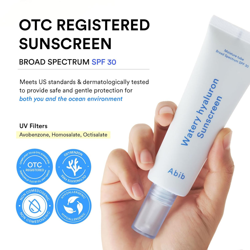 Abib Watery Hyaluron Sunscreen - Moisturizing Broad Spectrum SPF 30 | 1.69 fl oz | No White Cast, Hyaluronic Acid & Vitamin C