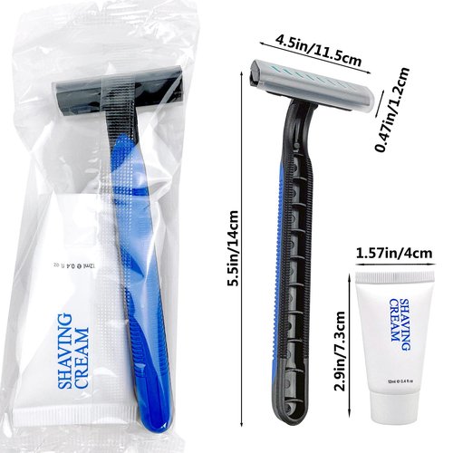 Disposable Razors in Bulk Shaving Kit Twin Blade Razors and Cream(12g), Individually Wrapped Toiletries Amenities for Hotel, Airbnb, Homeless, Shelter, Camping and Travel (102 Pack)