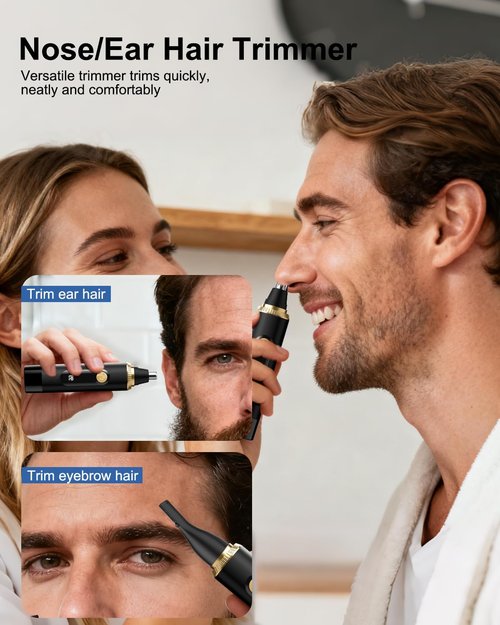 Skiennix Nose Hair Trimmer - Professional Painless IPX7 Waterproof Facial Hair Trimmer | USB Rechargeable, LED Display, Black