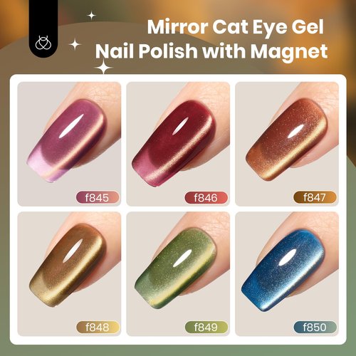 beetles Gel Polish Golden Mirage Cat Eye Gel Nail Polish Set - 6 Colors Glitter Gel Nail Polish Kit Pink Red Green Blue Brown Magnetic Shine Soak Off UV Salon DIY Manicure Gift for Women