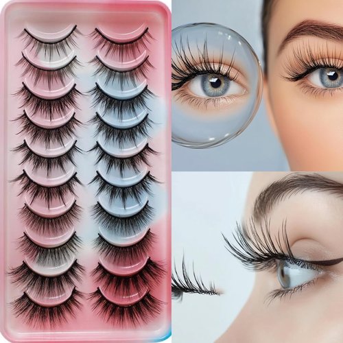 False Eyelashes, Natural lashes Wispy Mink Lashes Fluffy Eye Lashes,Mink Lashes,Lash Strips that Look Like Extensions 10 Pairs Pack
