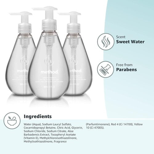 Method Gel Hand Soap - Sweet Water Scent | 12 Fl Oz (Pack of 3) - Gentle & Refreshing Clean