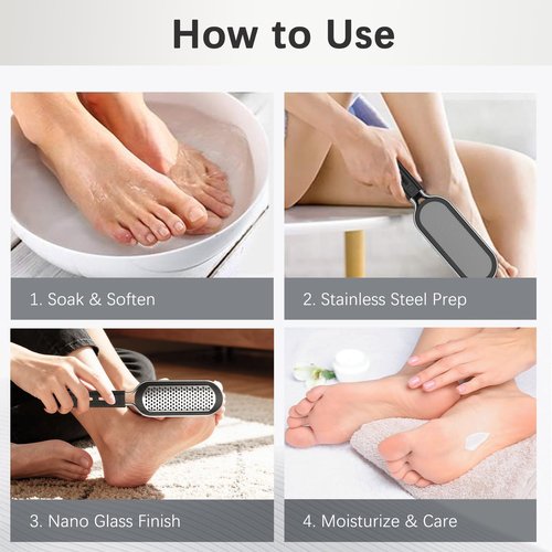 FREATECH Nano Glass & Stainless Steel Foot File 2-in-1 Foot Rasp for Callus Remover, Professional Pedicure Tool for Hard Cracked Dead Heel Skin, Smooth Exfoliating Heel Care for Home Spa Shower