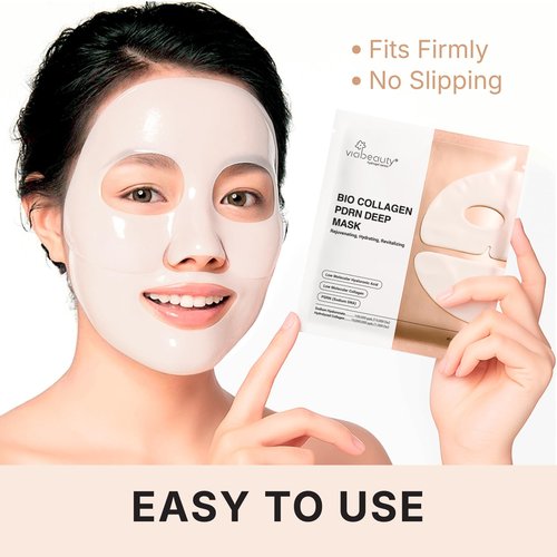 VIABEAUTY Bio Collagen Face Mask with PDRN and Hyaluronic Acid - Hydrogel Collagen Mask Overnight - Deep Hydrating, Glass Skin, Firming & Rejuvenating Skincare| 1.41oz(40g) x 4ea