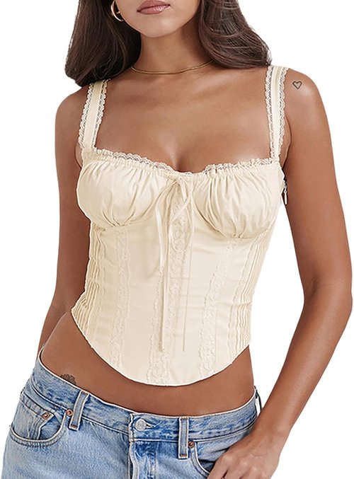 Skiennix Women's Lace-Up Cami Corset Top - Cold Shoulder Design with Zip Side Ties | Sexy Bodyshaper Bustier