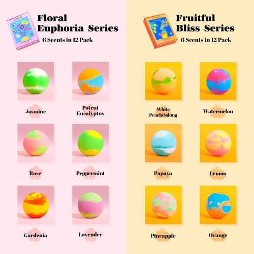 Bath Bombs Gift Se, 24 Pack Bubble Bombs with 12 Unique Scents, Floral & Fruity Collections, Skin-Soothing & Mood-Enhancing, Spa Gifts for Women, Wife, Stress Relief & Relaxation