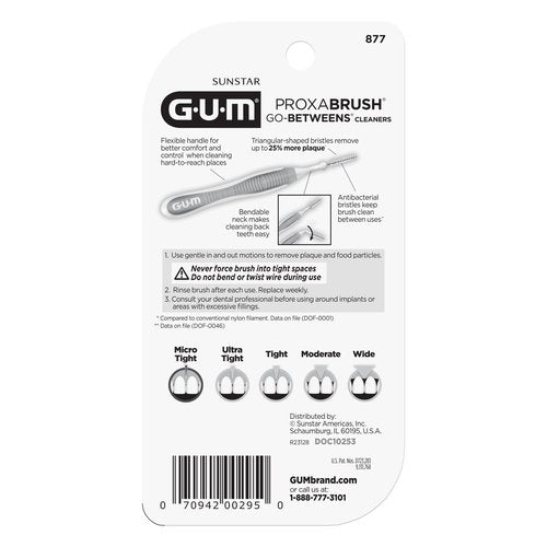 GUM Proxabrush Go-Betweens - Micro Tight - Interdental Brushes - Soft Bristled Dental Picks for Plaque Removal Health - Safe for Braces & Dental Devices, 10 Count(Pack of 4)