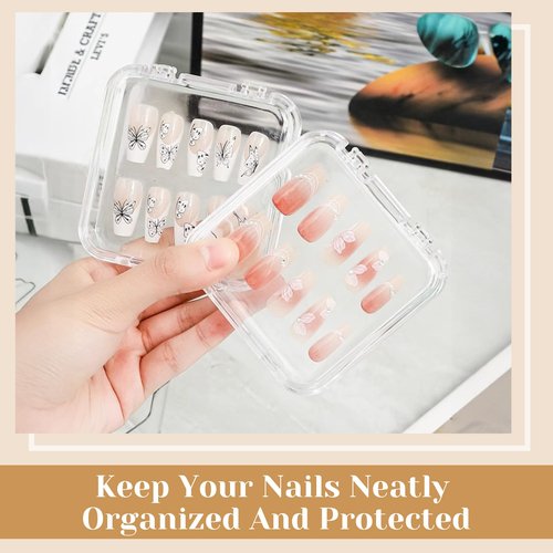 Press On Nail Organizer 14 PCS Clear Press On Nail Storage Boxes and 1 Big Storage box with 60 Pcs Adhesive Double Sided Tape,Press On Nail Packaging for Fake Nail Storage Nail Display Nail Salon.