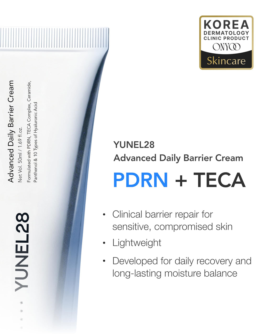 YUNEL28 PDRN Barrier Cream 32000ppm – 5 Actives for Glass Skin | Korean Moisturizer with Niacinamide 2%, Panthenol 1%, TECA & 8-Type Hyaluronic Acid | Fragrance Free | Sensitive Skin | 1.69 fl oz