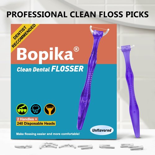 Bopika Dental Floss, Extra Strength Floss with 1 Dental Floss Handle and 120 flosser Refill Heads