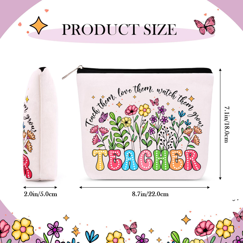 WINOWIMO Personalized Teacher Appreciation Gifts for Women, Thank You Graduation Gifts with Teacher Makeup Bag, Initial Cute Keychain, Teach Bracelets and Thank You Card (S)