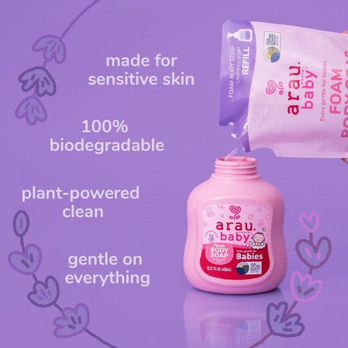 Arau Baby Foam Body Soap - Natural Lavender Scented Foaming Wash for Sensitive Skin | 15.21 Fl Oz