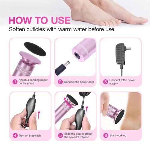Hocent Upgrade 1200RPM Electric Callus Remover for Feet, Powerful Electric Foot File with 60 Sandpaper Discs, Adjustable Speed, Plug-in Pedicure Tool for Cracked Heels & Dead Skin, Pink