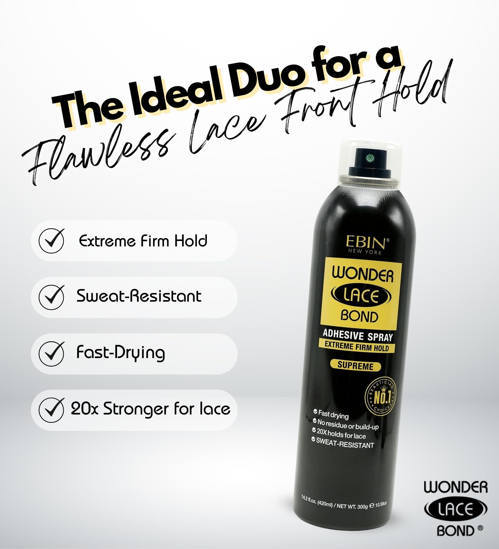 Wig Glue for Front Lace Wig Adhesive Spray – Supreme Hold 14.2 Each by EBIN NEW YORK — Sweat-Resistant, Quick-Dry Formula for Lace Front Wigs — Gift Set (2 Pack)