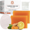 Kojic Acid Soap and Loofah Sponge Set: Soap Bar with Turmeric, Vitamin C, Retinol, Hyaluronic Acid, Vitamin E, Shea Butter, Olive Oil - 2 Pack Soap and 1 Pack Spooge