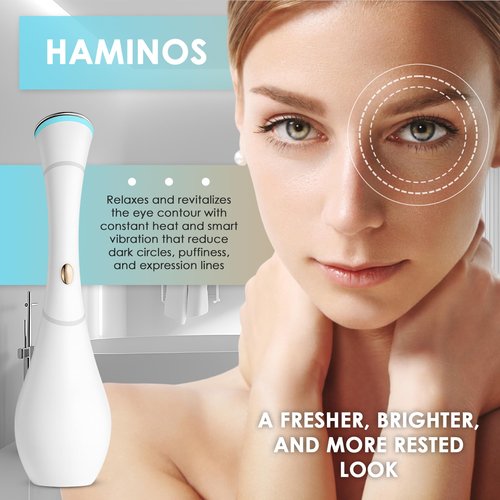 Eye Massager Wand with Heat, Vibration & Red/Blue LED, Ionic (Galvanic) Skincare Absorption, USB‑C Rechargeable with Charging Base, Helps Reduce the Look of Puffiness & Dark Circles
