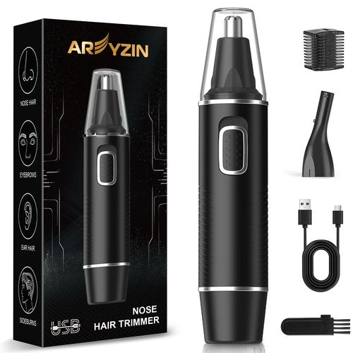 AREYZIN Nose Hair Trimmer for Men,Rechargeable Ear and Nose Trimmer,2 in 1 Painless Professional Eyebrow & Facial Hair Trimmer with IPX7 Waterproof Dual Edge Blades (Black)
