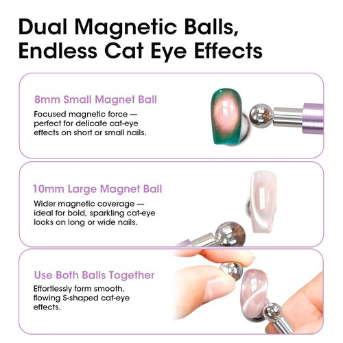 Gellen Double-Ended Cat Eye Magnet Stick for Nail – Dual Cat Eye Gel Nail Polish Sturdy Magnet Tool with Round Beads, Multifunctional Cat-Eye Nail Art Effect at Home or Salon DIY