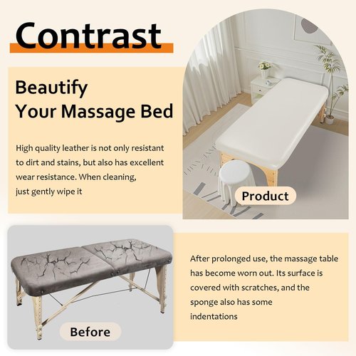 Lufyzora PU Leather Massage Table Cover Waterproof Massage Table Cover Protector Elastic, Odorless & Anti-Wrinkle Wipeable Massage Bed Cover Fitted for 6FT Massage Bed/Spa Bed/Lash Bed (White, 1Pcs)