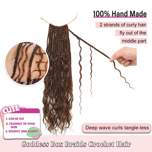 Goddess Bohemian Box Braids Crochet Hair 7 Packs 14 Inch Boho Crochet Braids for Black Women Pre Looped Braiding Hair with Curly Ends, P33/30