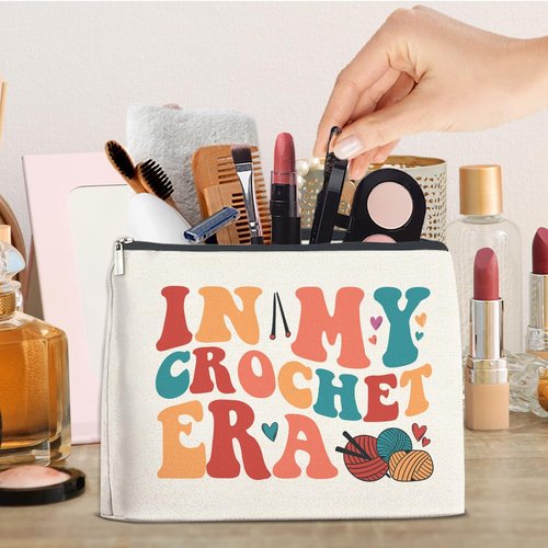 Crochet Gifts Makeup Bag for Women, Gifts for Crocheters, Knitting Gift for Female Knitters In My Crochet Era Cosmetic Bag with Zipper Travel Toiletry Pouch for Purse