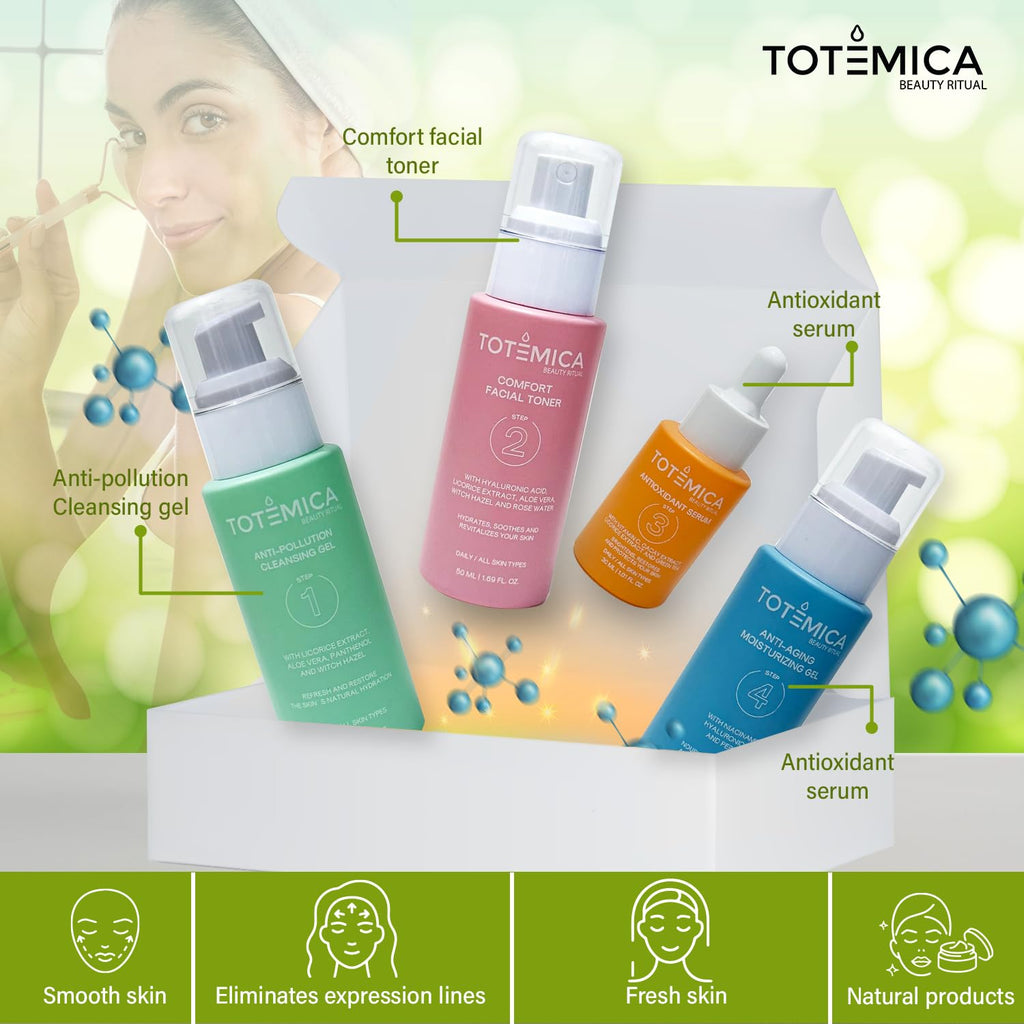 TOTEMICA Skin Care Set | 4-Step Ritual Kit for Dry Skin - Cleanser, Toner, Serum & Moisturizer - Vegan & Cruelty-Free