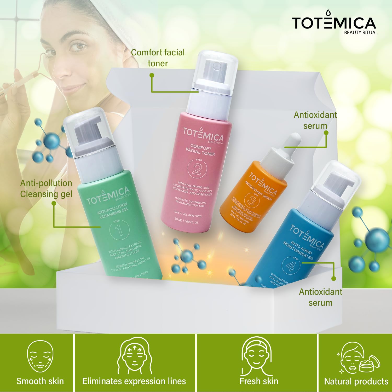 TOTEMICA Skin Care Set | 4-Step Ritual Kit for Dry Skin - Cleanser, Toner, Serum & Moisturizer - Vegan & Cruelty-Free