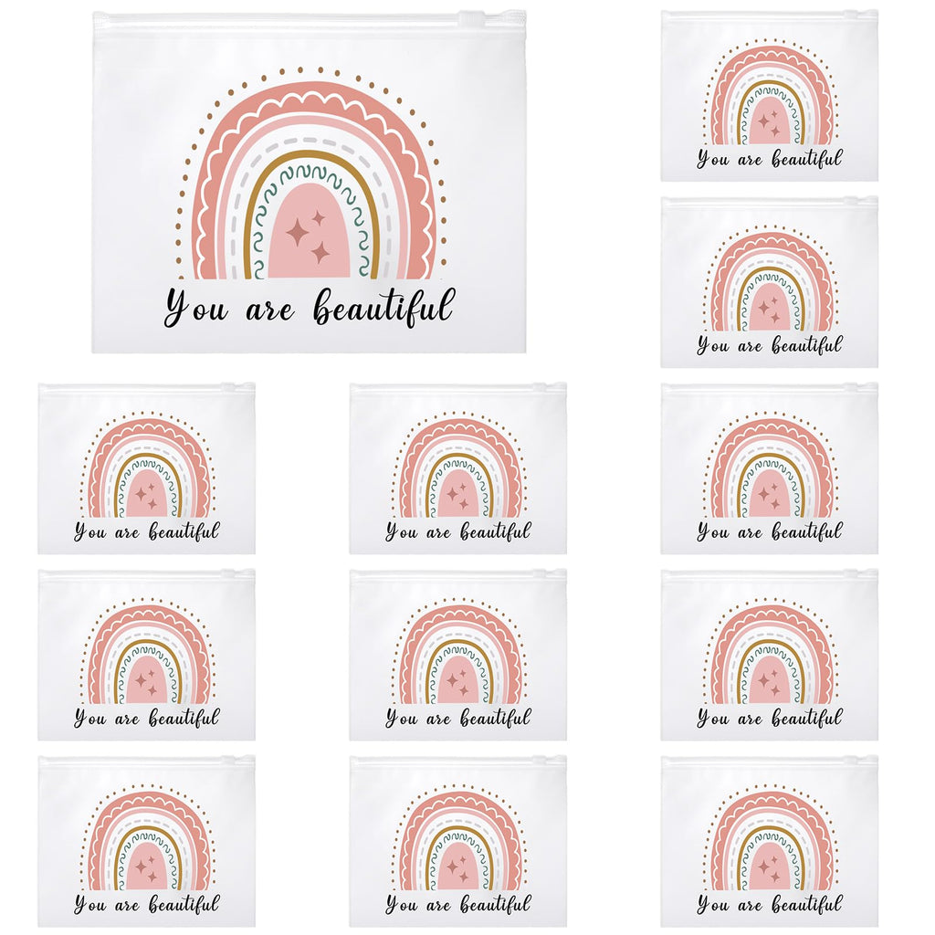 Wesiti 50 Pcs Rainbow Cosmetic Bag Inspirational Gift Motivational Quotes Christian Makeup Bag Bulk Waterproof Zipper Pouch for Women Girl Teacher Christmas Gift(You Are Beautiful)
