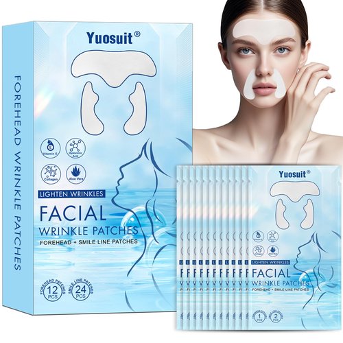 Forehead Wrinkle Patches and Smile Line Patches with Hyaluronic Acid, Aloe, Collagen & Vitamin E，Overnight Facial Wrinkle Patches to Lift Smile Lines for Women for Smoothing and Firming(36pcs)