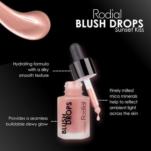 Rodial Blush Drops - Sunset Kiss | Moisturizing Liquid Blush with Vitamin E, 0.5 fl oz, Radiant Finish