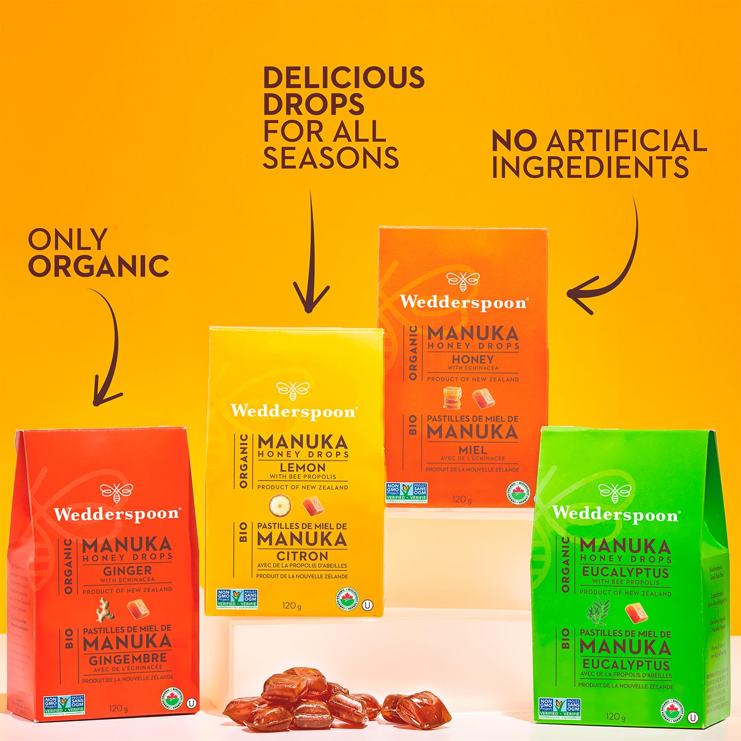 Wedderspoon Organic Manuka Honey Drops - Eucalyptus & Bee Propolis, 20 Count | Natural Remedy for Dry Throats