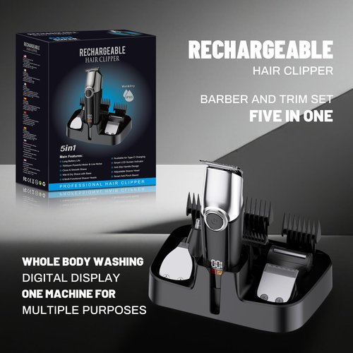 Mens Hair Clippers, Cordless Beard Trimmer Set Waterproof Versatile Nose Hair Trimmer for Men Temple, Groin, Nose, Ear Hairs, Hair, Beard, Body Professional Manscaper Rechargeable Shaver Man Gift