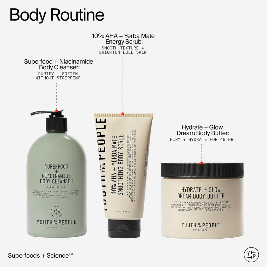 Youth To The People Superberry Body Butter - Hydrate & Brighten Skin Tone, 3% Niacinamide, Vegan, 8 oz