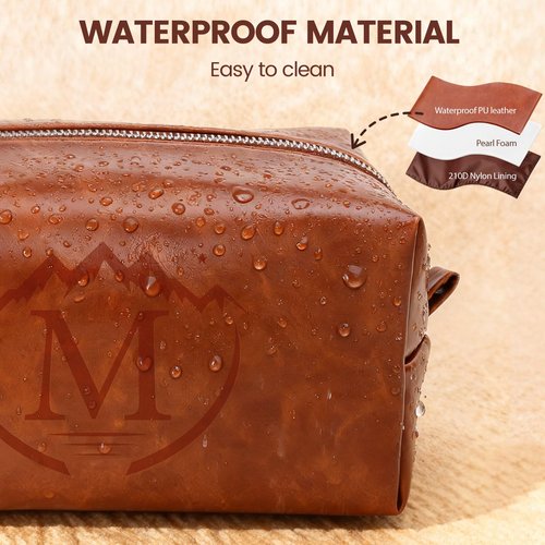 BagUrshion Toiletry Bag for Men,Mens Travel Toiletry Organizer,Personalized Men's Travel Essentials,Water Resistant PU Leather Shaving Bag for Dad Husband Boyfriend, Birthday Gifts for Him,Brown - M