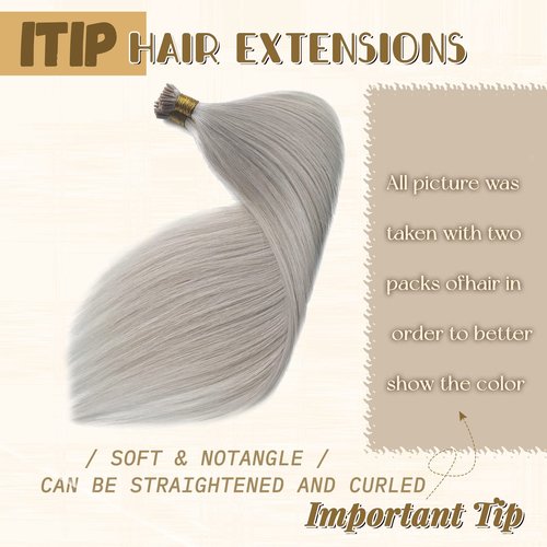Smavida Platinum Sliver I Tip Hair Extensions Real Human Hair,100Strands I Tip Human Hair Extensions Brown Invisible Pre Bonded Itip 100% Real Human Hair Extensions Silky Straight for Women