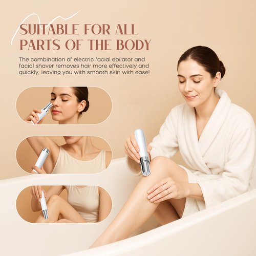 Epilator for Women, 2-in-1 Facial Hair Removal Epilator, Painless Designed Hair Remover with Built-in LED Light for Precision, Smooth Glide Hair Remover for Women Face Lips Chin Peach Fuzz