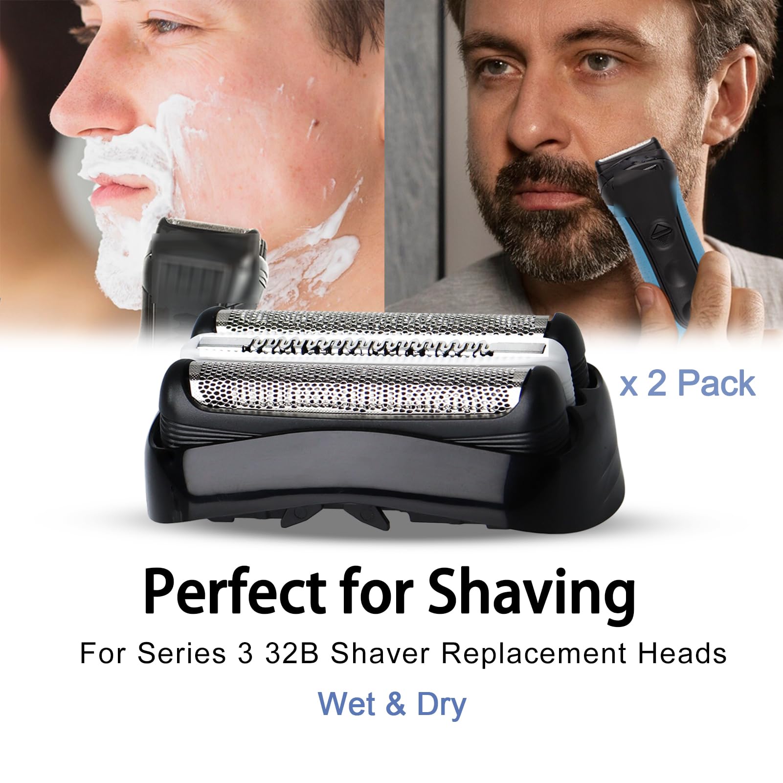 VIDSA 2 Pack 32B S3 Electric Replacement Shaver Head for Series 3 Shaving Razors, Compatible with S3 3040s 3080s-4 370cc 3070cc 3000s 3010, 3090cc Etc.