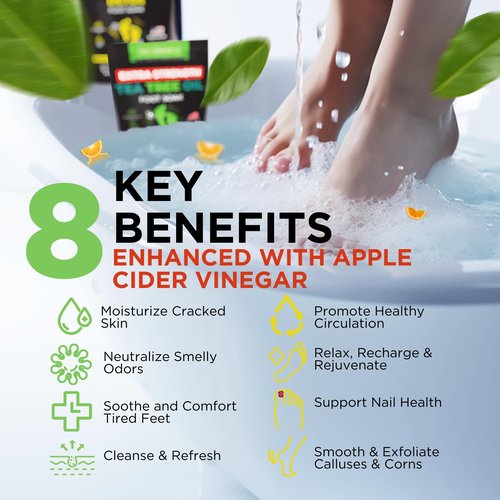 DAILY REMEDY 4-Pack Foot Soak Set - 2 Extra Strength Tea Tree Oil & 2 Citrus Detox - Made In USA - Soothes Tired Feet, Athletes Foot, Stubborn Foot Odor, Softens Calluses & Refreshes & Detoxifies