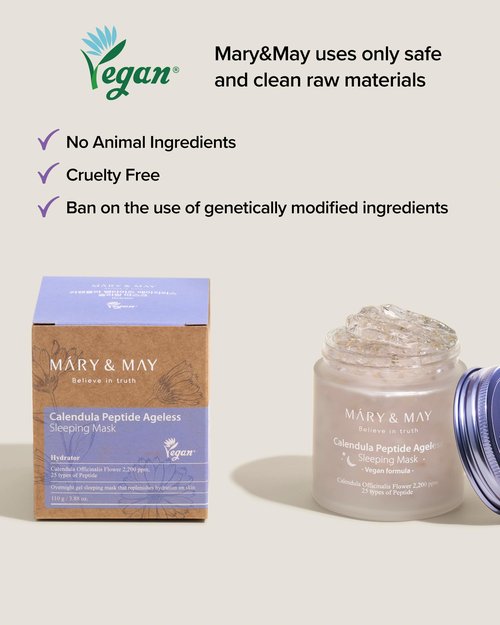Mary&May Vegan Calendula Peptide Ageless Sleeping Mask (2,200ppm Real Petals + 25 Peptides) – Overnight Hydrating Gel Face Mask with Ceramide & Hyaluronic Acid, Soothing 3.7 fl oz