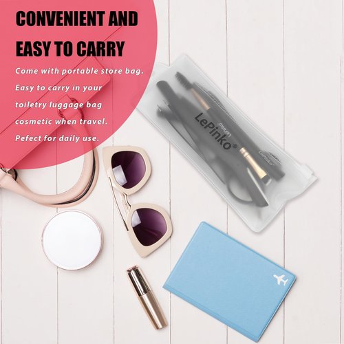 LePinko Eyebrow Trimmer Kit, 7 in 1 Eyebrow Scissors, Tweezer, Razor, Gromming Scissors Brush for Women Men, Gifts for Stocking Stuffers - Black